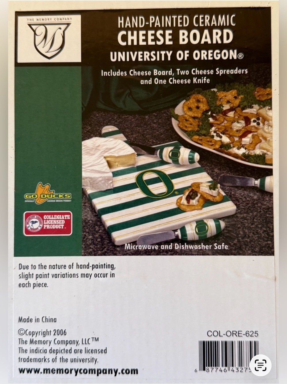 University of Oregon Hand-Painted Ceramic Cheese Board - Green & White